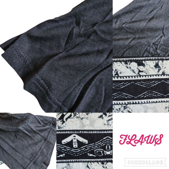 PERSAYA Black White Orange Brown Mixed Print Short Sleeve Top L - Picture 6 of 11